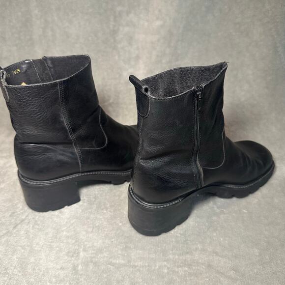 New Terrain Zip Ankle Boots Women Sz 7.5M Black Leather Chunky Heel Grunge Goth - Picture 6 of 16